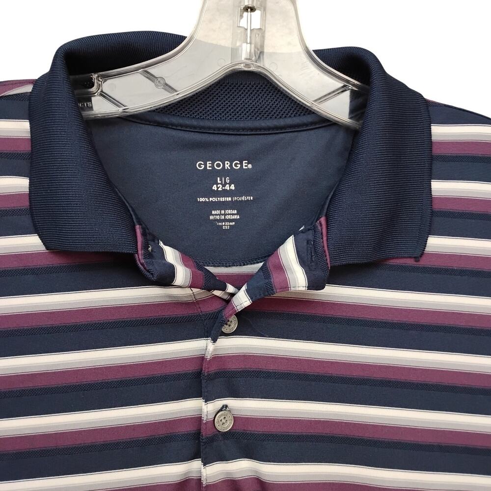 George Polo Shirt Size Large Blue and Purple Stripes Short Sleeve - Picture 5 of 7